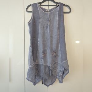 Vintage Embroidered Blouse with Waffle & Tie Detailing